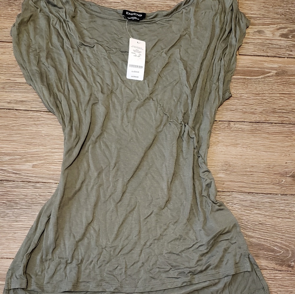NWT Bebe high low olive green top - Picture 3 of 6